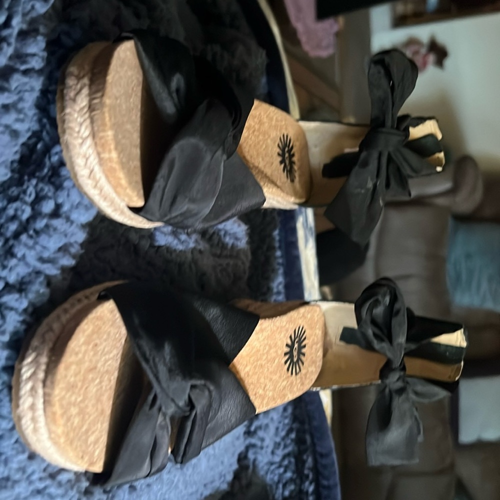 Like new black and tan Ugg Starla wedge heels.